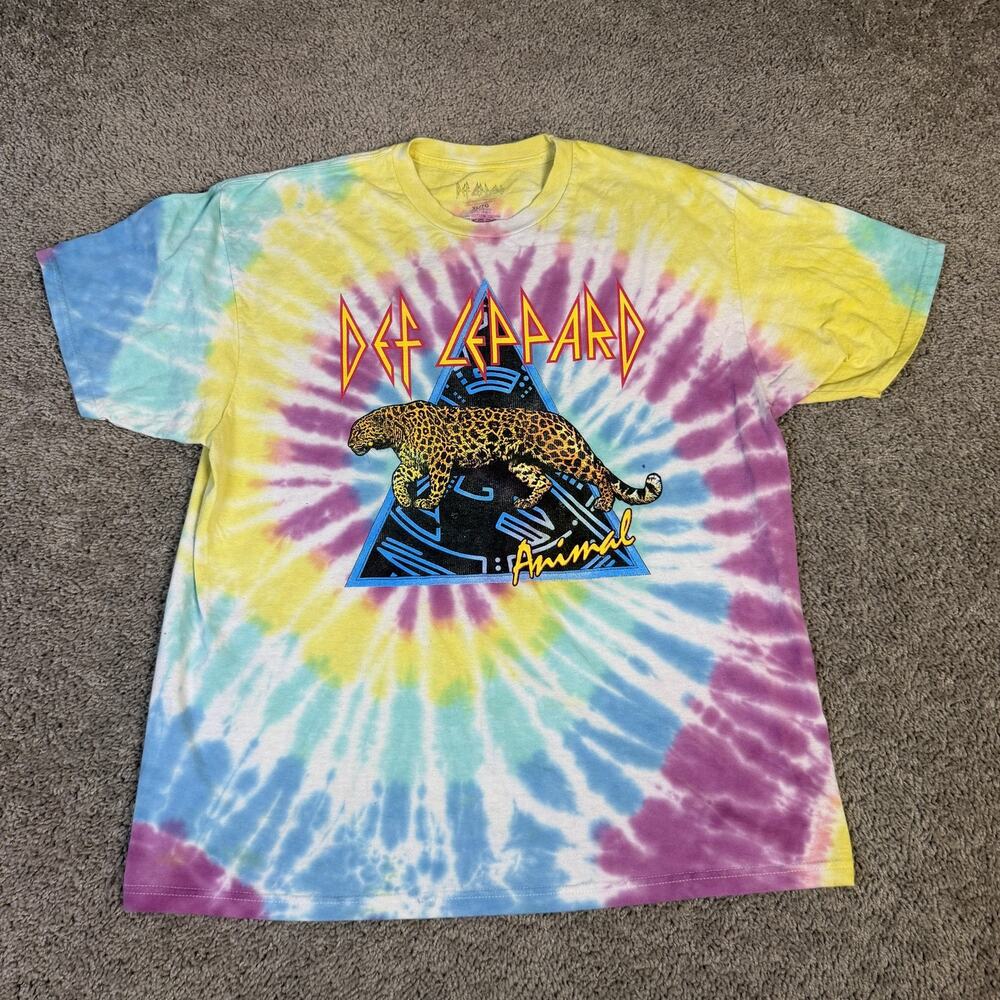 Def Leppard Shirt Mens XL Multicolor Tie Dye Animal Leopard Graphic Tee